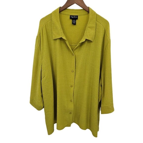 Maggie Barnes Button Down Top Elbow Sleeve Stretch Sz 5X Chartreuse Green NEW - Picture 1 of 10